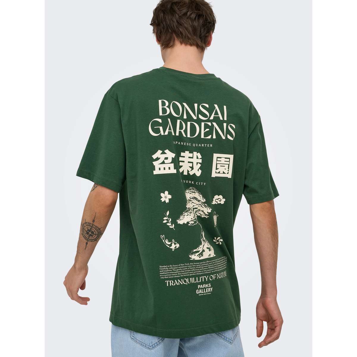 ONLY & SONS MENS RELAXED FIT COTTON AXEL BONSAI TEE GREEN Pineneedle BONSAI 22039583-5088995